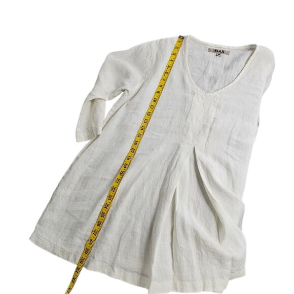 FLAX Womens 100% Linen Pleated 3/4 Sleeve Tunic Blouse, Scoop Neck, Lagenlook ,M - Picture 10 of 10